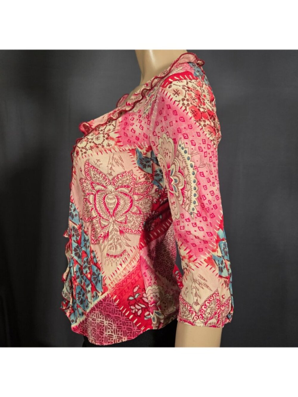 Y2K Next Tie Front Chiffon Top Pink Blue Ruffled Size S Euro Summer Boho Fairy - Picture 6 of 15